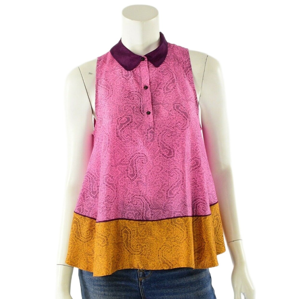 Elizabeth and James Silk Top Womens XS Boho A Line Sleeveless Colorblock Blouse